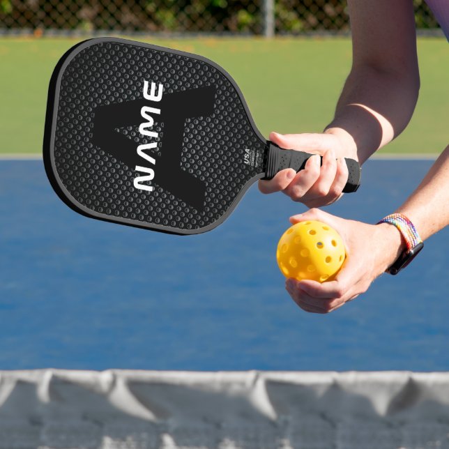 Personalized Monogram Name Black and White Texture Pickleball Paddle (Insitu)