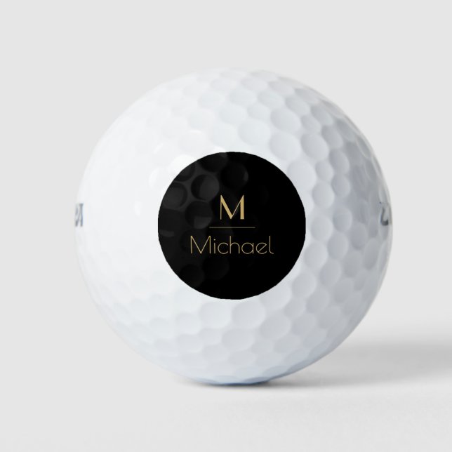 Personalized Monogram | Name Black & Gold Golf Balls (Front)