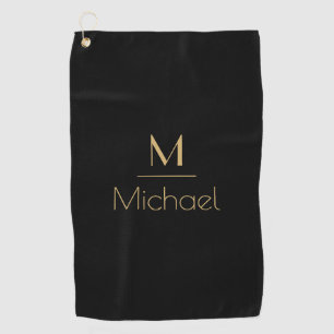 Personalized Monogram   Name Black & Gold Golf Towel