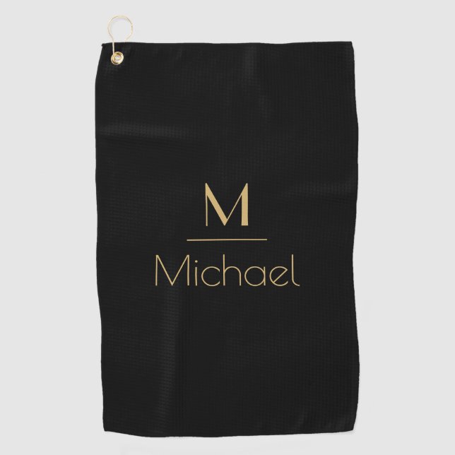Personalized Monogram | Name Black & Gold Golf Towel (Front)