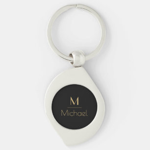 Personalized Monogram Name Black & Gold Keychain