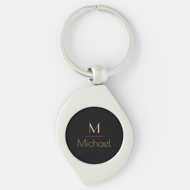 Personalized Monogram | Name Black & Gold Keychain (Front)