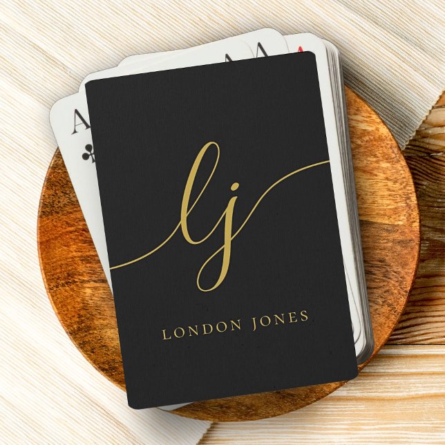 Personalized Monogram Name Black Gold Playing Cards (Creator Uploaded)