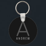 Personalized Monogram Name Black Grey Keychain<br><div class="desc">Modern elegant and understated masculine monogram initial and custom name on a personalized key chain in a classic minimal,  professional-looking sans-serif font for a simple and professional and modern look.</div>