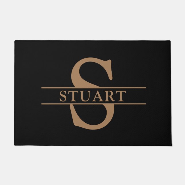 Personalized Monogram Name Black Modern Welcome Doormat (Front)
