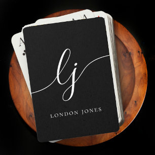 Personalized Monogram Name Black Script Playing Cards