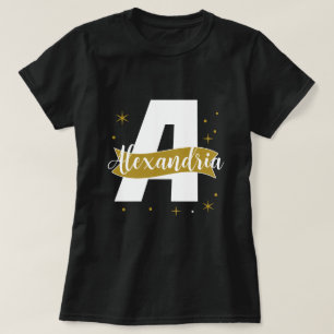 Personalized Monogram Name Black White and Gold T-Shirt