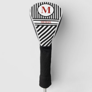Personalized Monogram Name Black White Red Golf Head Cover
