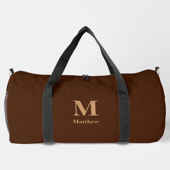 Personalized Monogram Name Brown Duffle Bag (Back)