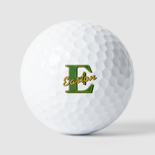 Personalized Monogram Name Dark Green and Gold Golf Balls (Front)