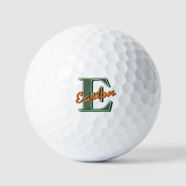 Personalized Monogram Name Dark Green and Orange Golf Balls (Front)