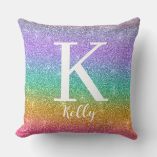 Personalized Monogram Name Faux Glitter Colourful Throw Pillow