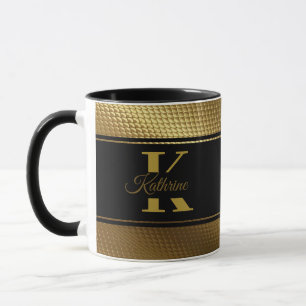 personalized monogram name golden black mug