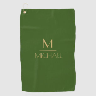 Personalized Monogram   Name Green & Gold Golf   Golf Towel