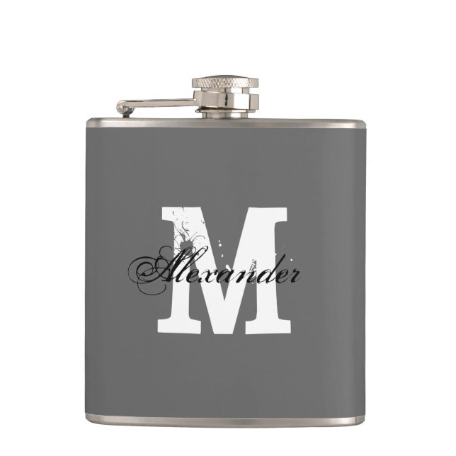 Personalized monogram name initial drink flask (Front)