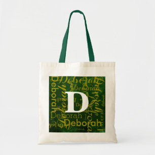 personalized monogram name & initial green tote bag