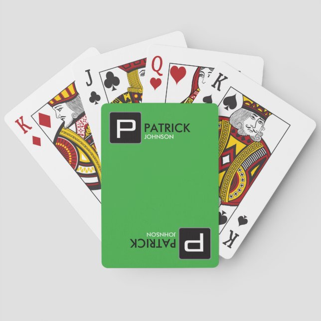 personalized monogram name/initial on green playing cards (Back)