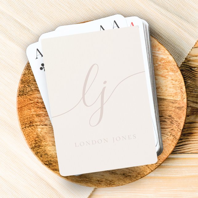 Personalized Monogram Name Ivory Pink Girly Script Playing Cards (Creator Uploaded)