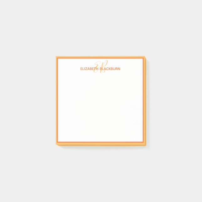 Personalized Monogram Name Minimalist Cute Orange Post-it Notes (Front)