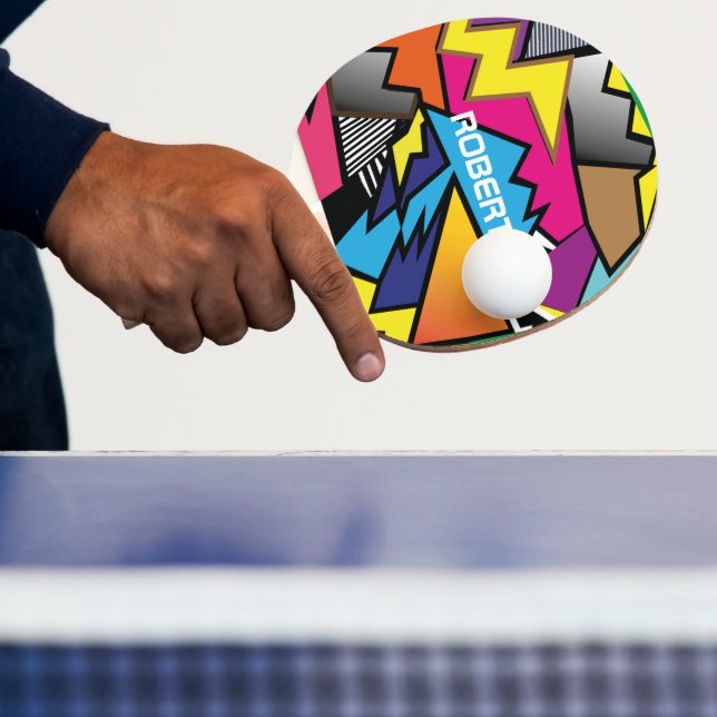 Personalized Monogram Name Modern Colourful Comic Ping Pong Paddle (Insitu)