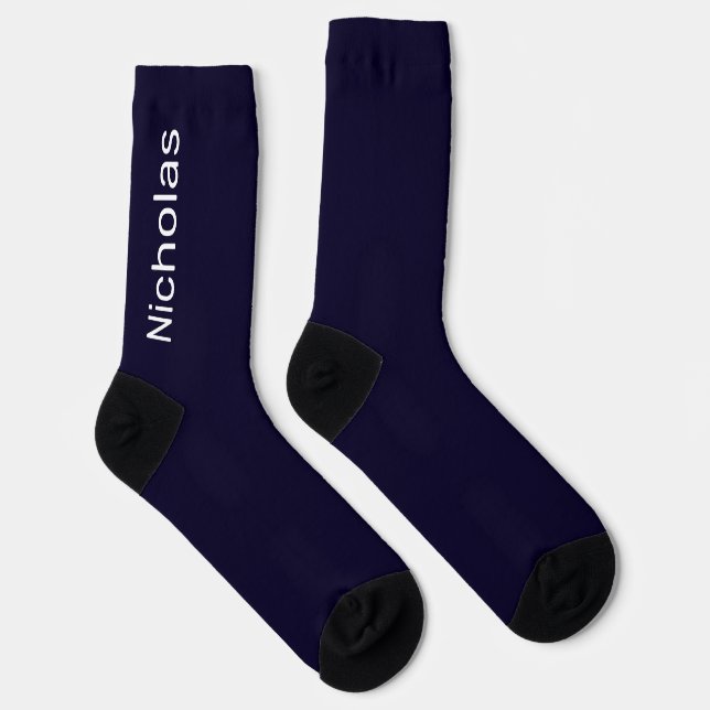 Personalized Monogram Name Modern Minimal Navy Socks (Right)