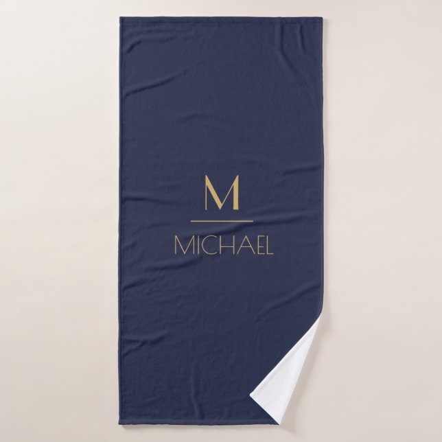 Personalized Monogram | Name Navy & Gold    Bath Towel Set (Bath Towel)