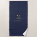Personalized Monogram | Name Navy & Gold  Beach Towel<br><div class="desc">Personalized Monogram Navy & Gold Art Deco Font,  The template is set up ready for you to customize with your name and initial,  If you would like to change the colour or style of the font click customize further that the end of the template.</div>