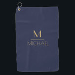 Personalized Monogram | Name Navy & Gold Golf  Gol Golf Towel<br><div class="desc">Personalized Monogram Navy & Gold Art Deco Font,  The template is set up ready for you to customize with your name and initial,  If you would like to change the colour or style of the font click customize further that the end of the template.</div>