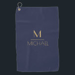 Personalized Monogram | Name Navy & Gold Golf  Gol Golf Towel<br><div class="desc">Personalized Monogram Navy & Gold Art Deco Font,  The template is set up ready for you to customize with your name and initial,  If you would like to change the colour or style of the font click customize further that the end of the template.</div>