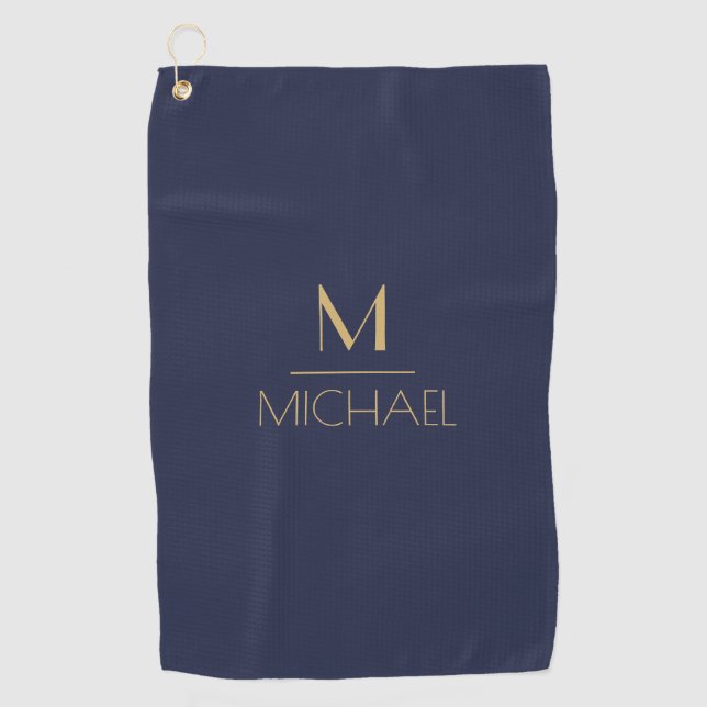 Personalized Monogram | Name Navy & Gold Golf  Gol Golf Towel (Front)