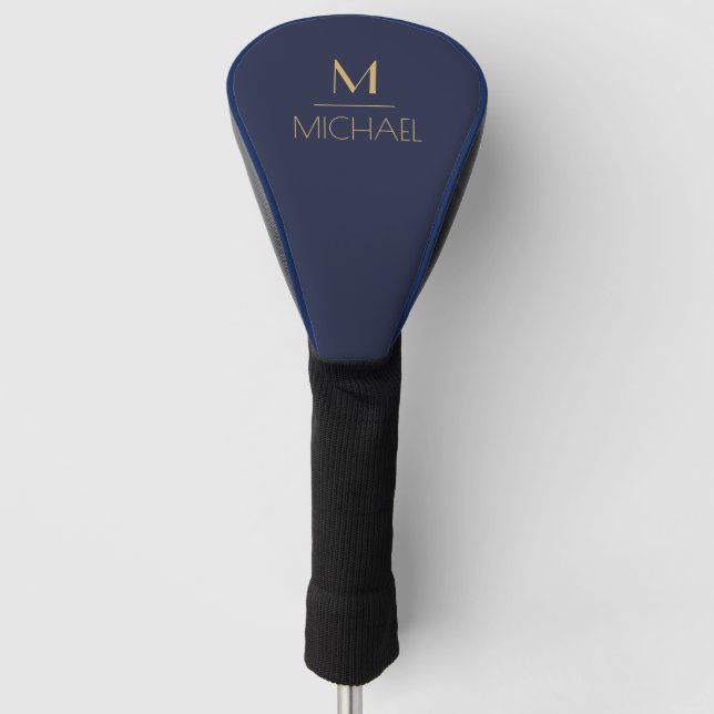 Personalized Monogram | Name Navy & Gold Golf   Head Cover (Front)