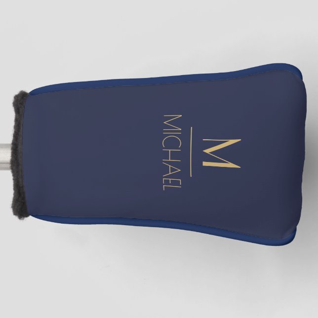 Personalized Monogram | Name Navy & Gold  Golf Head Cover (Front)