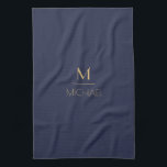 Personalized Monogram | Name Navy & Gold   Kitchen Towel<br><div class="desc">Personalized Monogram Navy & Gold Art Deco Font,  The template is set up ready for you to customize with your name and initial,  If you would like to change the colour or style of the font click customize further that the end of the template.</div>