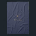 Personalized Monogram | Name Navy & Gold   Kitchen Towel<br><div class="desc">Personalized Monogram Navy & Gold Art Deco Font,  The template is set up ready for you to customize with your name and initial,  If you would like to change the colour or style of the font click customize further that the end of the template.</div>