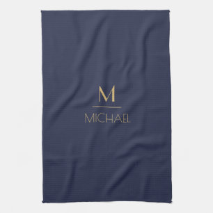 Personalized Monogram Name Navy & Gold Kitchen Towel