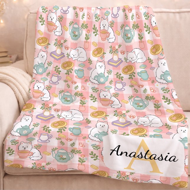 Personalized Monogram Name Pastel High Tea Pink Fleece Blanket (Creator Uploaded)