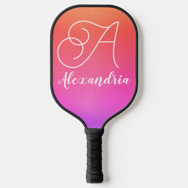Personalized Monogram Name Pink Orange Ombre Pickleball Paddle (Front)