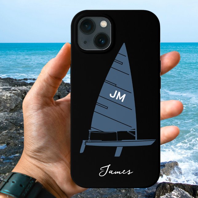 Personalized Monogram Name Sailboat Racing Grey Case-Mate iPhone Case (Creator Uploaded)