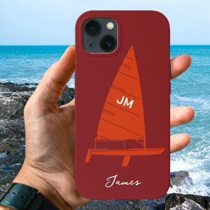 Personalized Monogram Name Sailboat Racing Orange iPhone 13 Case