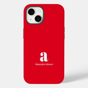 Personalized Monogram Name Simple Red Modern iPhone 14 Case