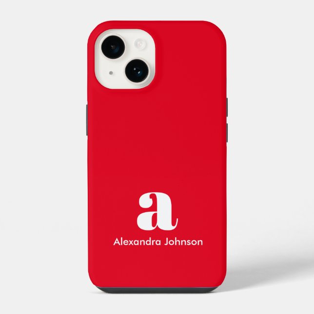 Personalized Monogram Name Simple Red Modern iPhone Case (Back)