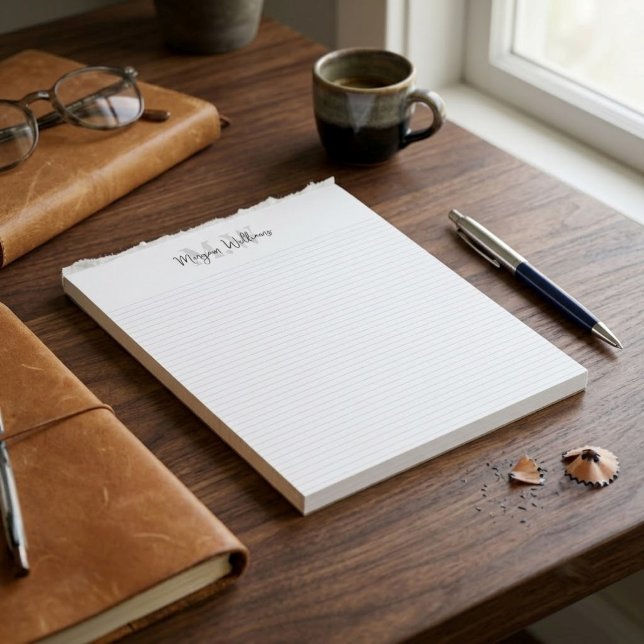 Personalized Monogram Name Simply Minimalist Lined Notepad (Classic Modern Simple Monogram Lined Note pad
)