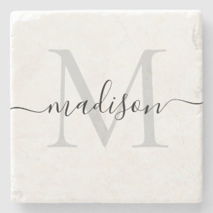 Personalized Monogram & Name Stylish Stone Coaster