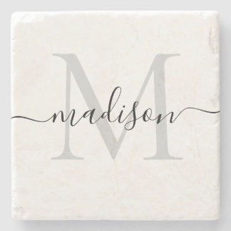 Personalized Monogram & Name Stylish Stone Coaster