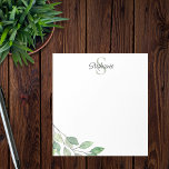 Personalized Monogram Name Watercolor Notepad<br><div class="desc">This personalized notepad is decorated with foliage in shades of green.
Easily customizable with your name and monogram.
Use the Design Tool to change the text size,  style,  or colour. 
As we create our artwork you won't find this exact image from other designers. 
Original Watercolor © Michele Davies.</div>