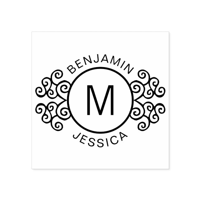 Personalized Monogram + Names Decorative Custom Rubber Stamp (Imprint)