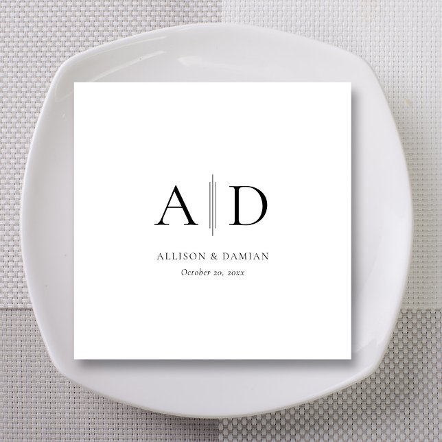 Personalized Monogram & Names Wedding Napkin (Modern Minimalist Monogram Wedding Personalized Napkins)