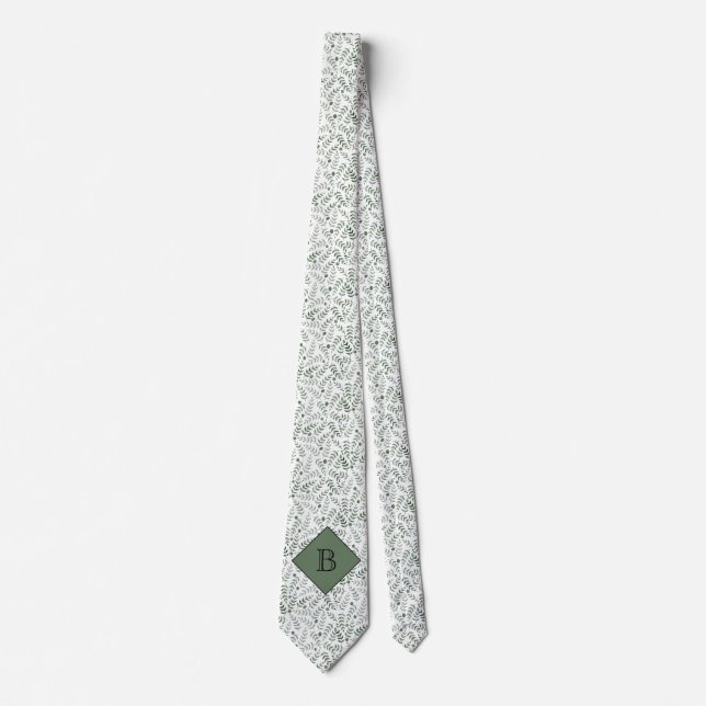 Personalized Monogram Nature Fern Leaf Pattern Tie (Front)