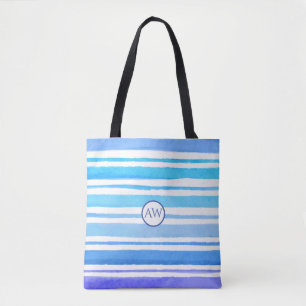Personalized Monogram Nautical Sea Waves Tote Bag