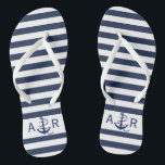 Personalized Monogram Nautical Stripes & Anchor Flip Flops<br><div class="desc">Personalized Monogram Nautical Stripes & Anchor Blue Flip Flops.</div>